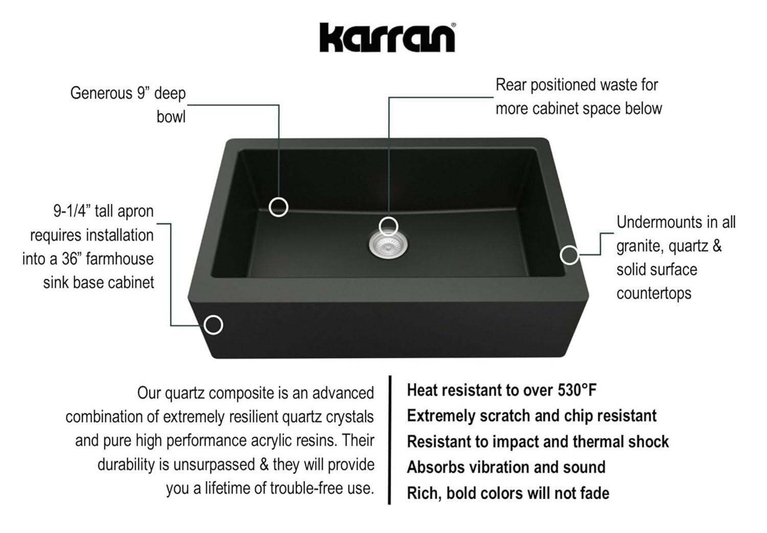 Karran Farmhouse/Apron-Front Quartz Composite 34'' X 21-1/4'' Single Bowl Kitchen Sink
