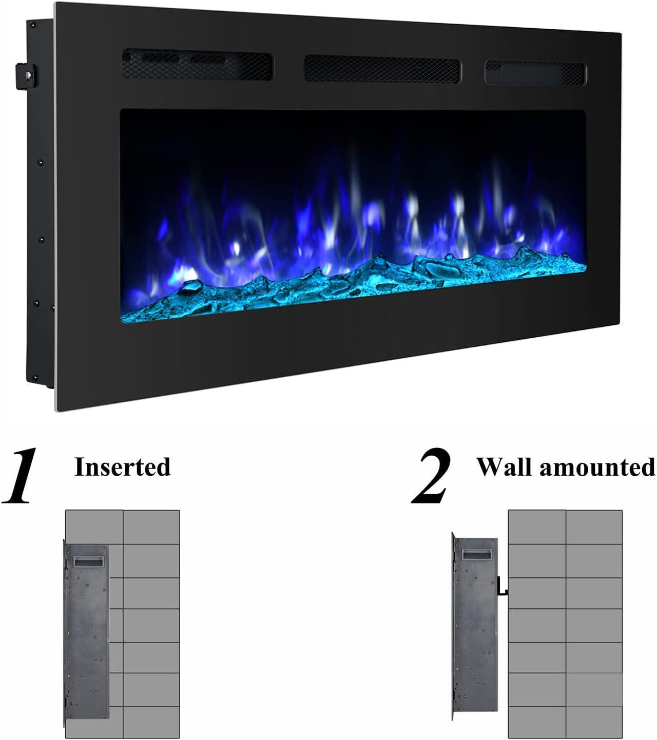 Tangkula 36"/40"/50" Recessed Electric Fireplace Wall Mounted Heater w/Remote Control 750W/1500W mode Adjustable Flame