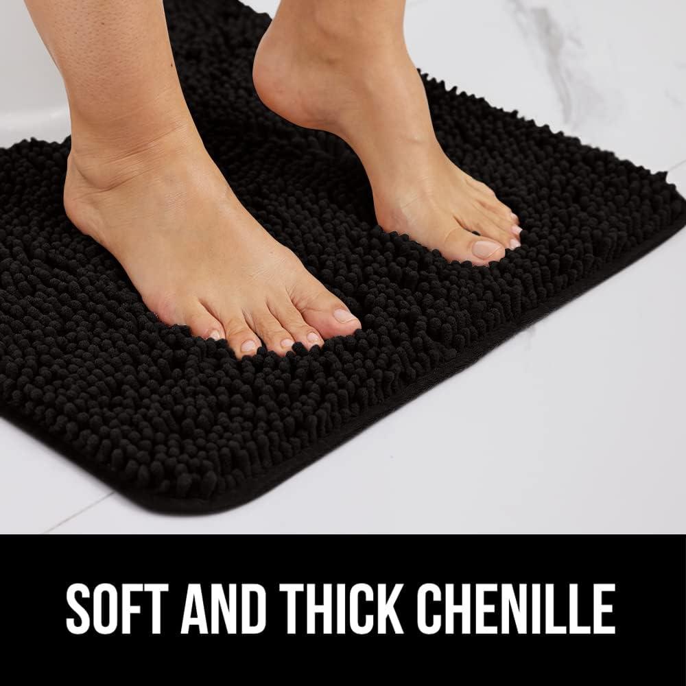 Gorilla Grip Chenille Bath Rug 24x17, Rubber Backing Quick Dry Washable Microfiber Mats, Black