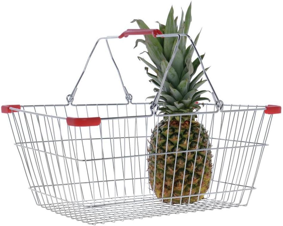 Hubert Silver Wire Basket with Red Handles, 18" x 12.5" x 8"