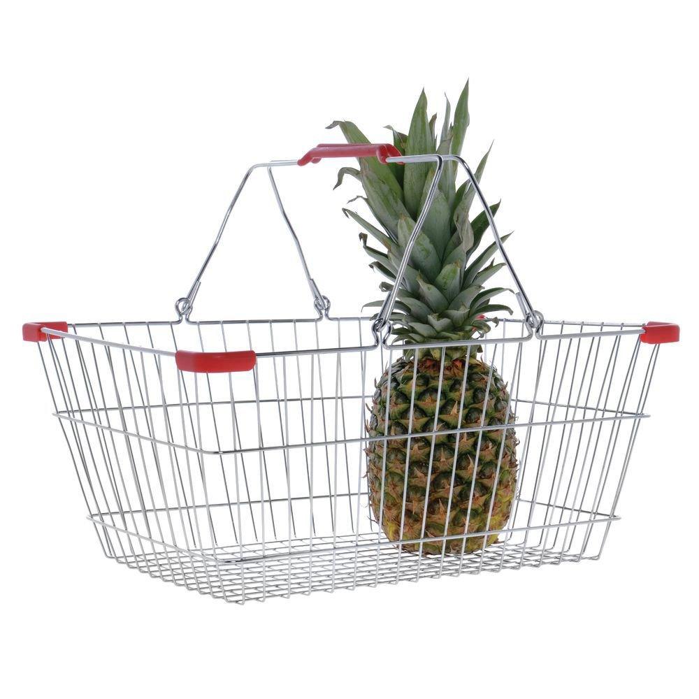 Hubert Silver Wire Basket with Red Handles, 18" x 12.5" x 8"