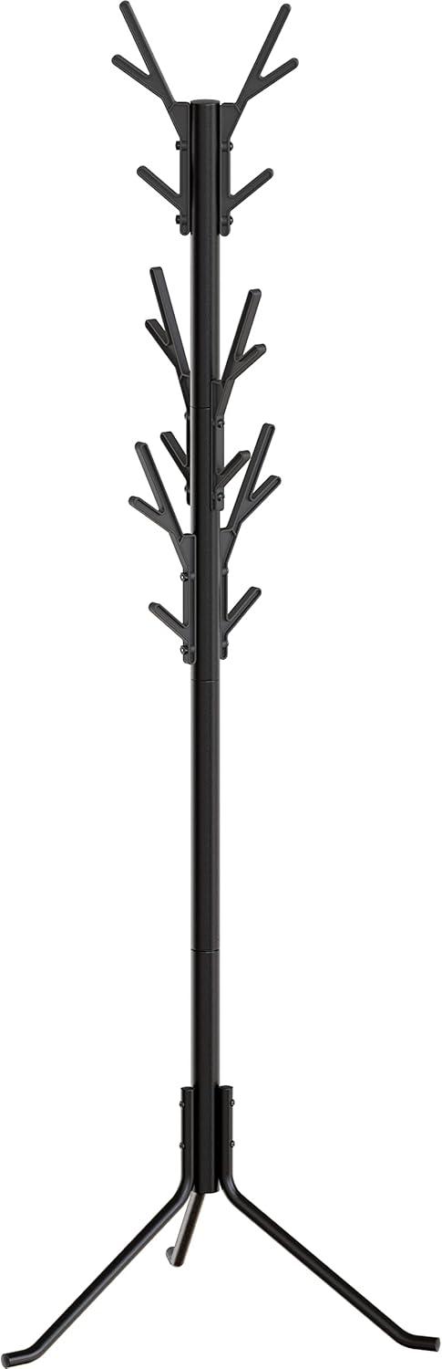 Black Metal Tree Shaped Coat and Hat Rack with 18 Hooks