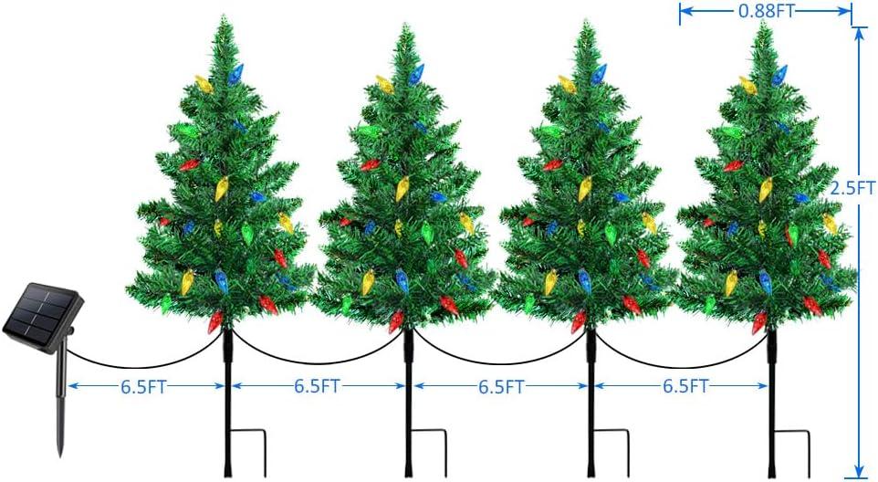 Homeleo 4 Set Solar Christmas Tree w/ 80pcs C6 LED Christmas Lights for Outdoor Christmas Decorations,Solar Powered Prelit Small Christmas Tree for Holiday Outside Pathway Garden Yard Decor C42