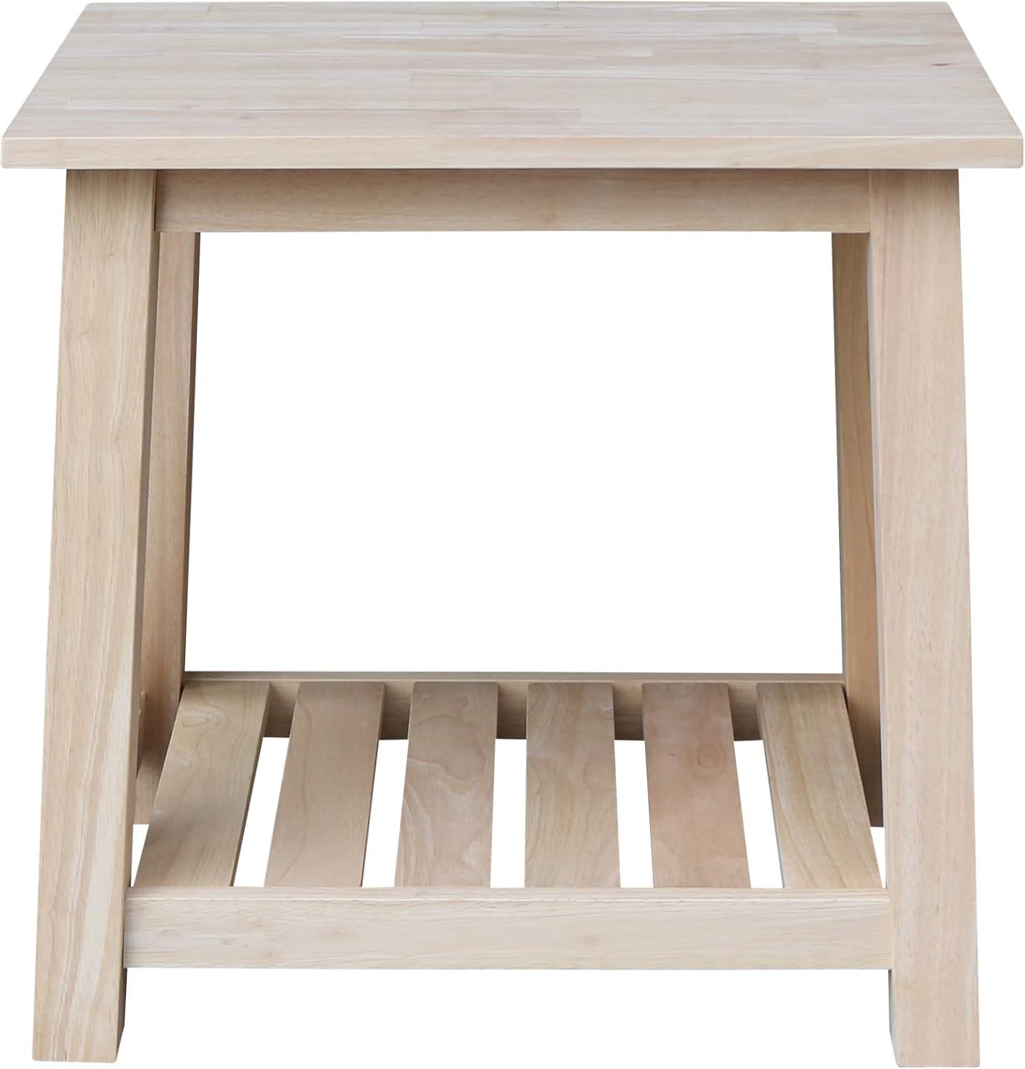 Surrey Solid Wood End Table with Shelf - Unfinished