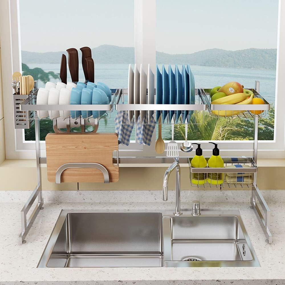 Stainless Steel Over-Sink Dish Drying Rack with Utensil Holder