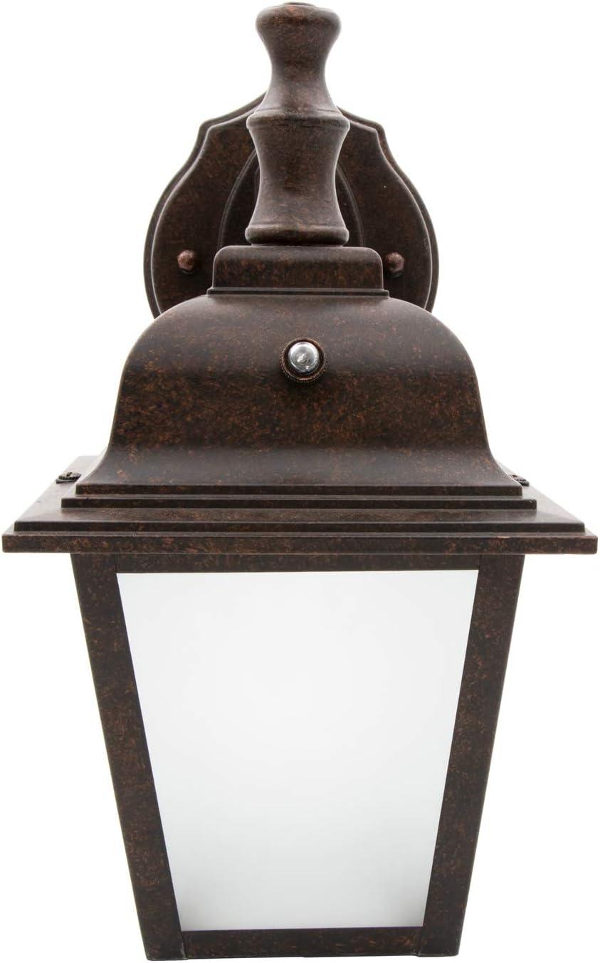 Maxxima LED Porch Lantern Outdoor Wall Light, Aged Bronze w/ Frosted Glass, Dusk to Dawn Sensor, 3000K