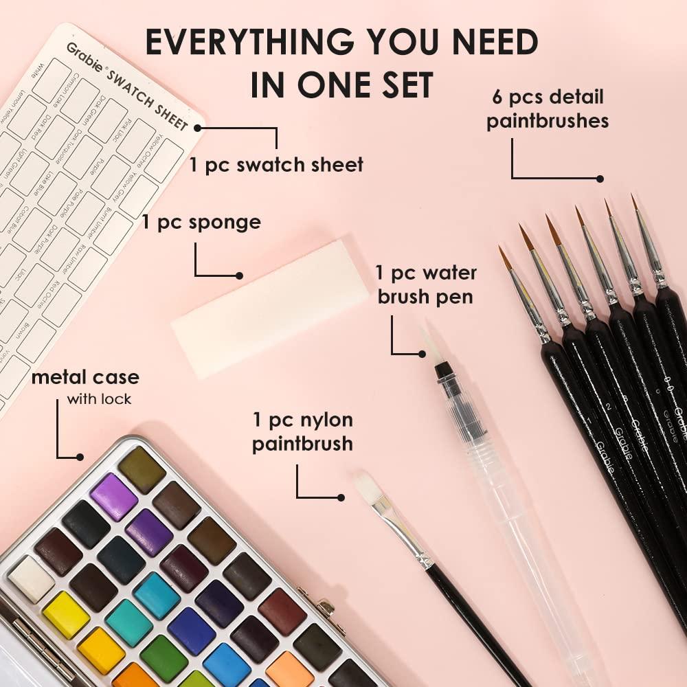 Grabie Acuarela Pintura Conjunto, 50 Colores, Pincel Detalle Incluido, Suministros de Arte para la Pintura, Gran Acuarela Conjunto para Artistas, Aficionados Aficionados y Amantes de la Pintura