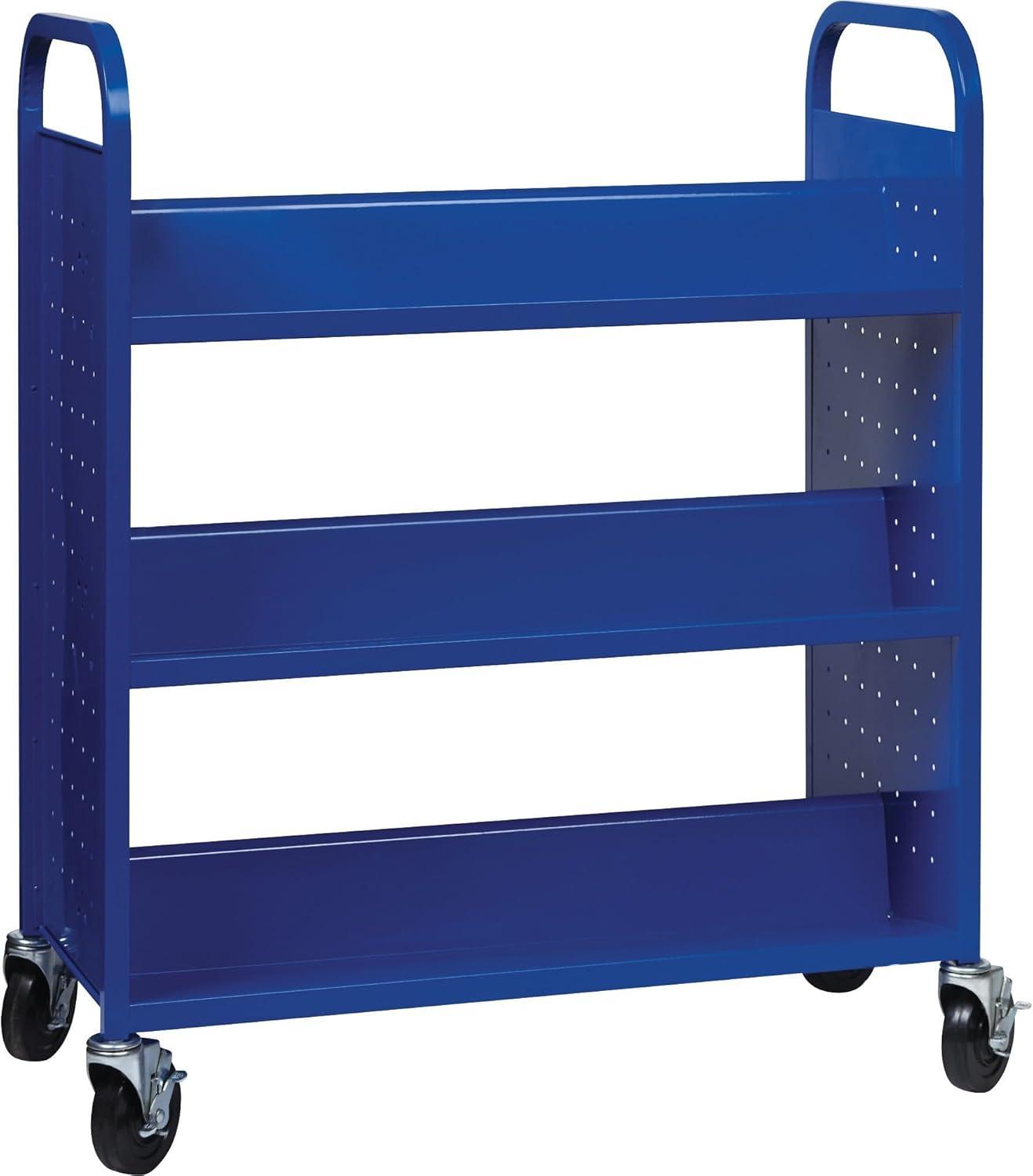 Lorell Double-sided Book Cart 6 Shelf - Round Handle - 5" Caster Size - Steel - x 38" Width x 18" Depth x 46.3" Height - Blue - 1 Each