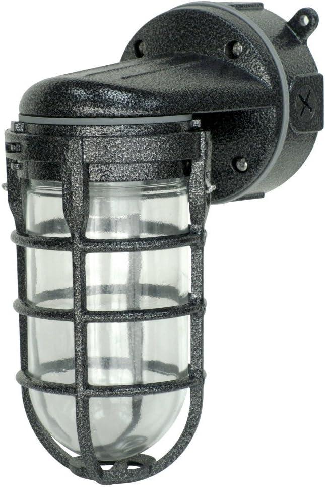 Woods L1707SVBLK Wall Mount Light in Hammered Black Finish Sturdy Die Cast Aluminum Cage, Suitable for Indoor and Outdoor Use