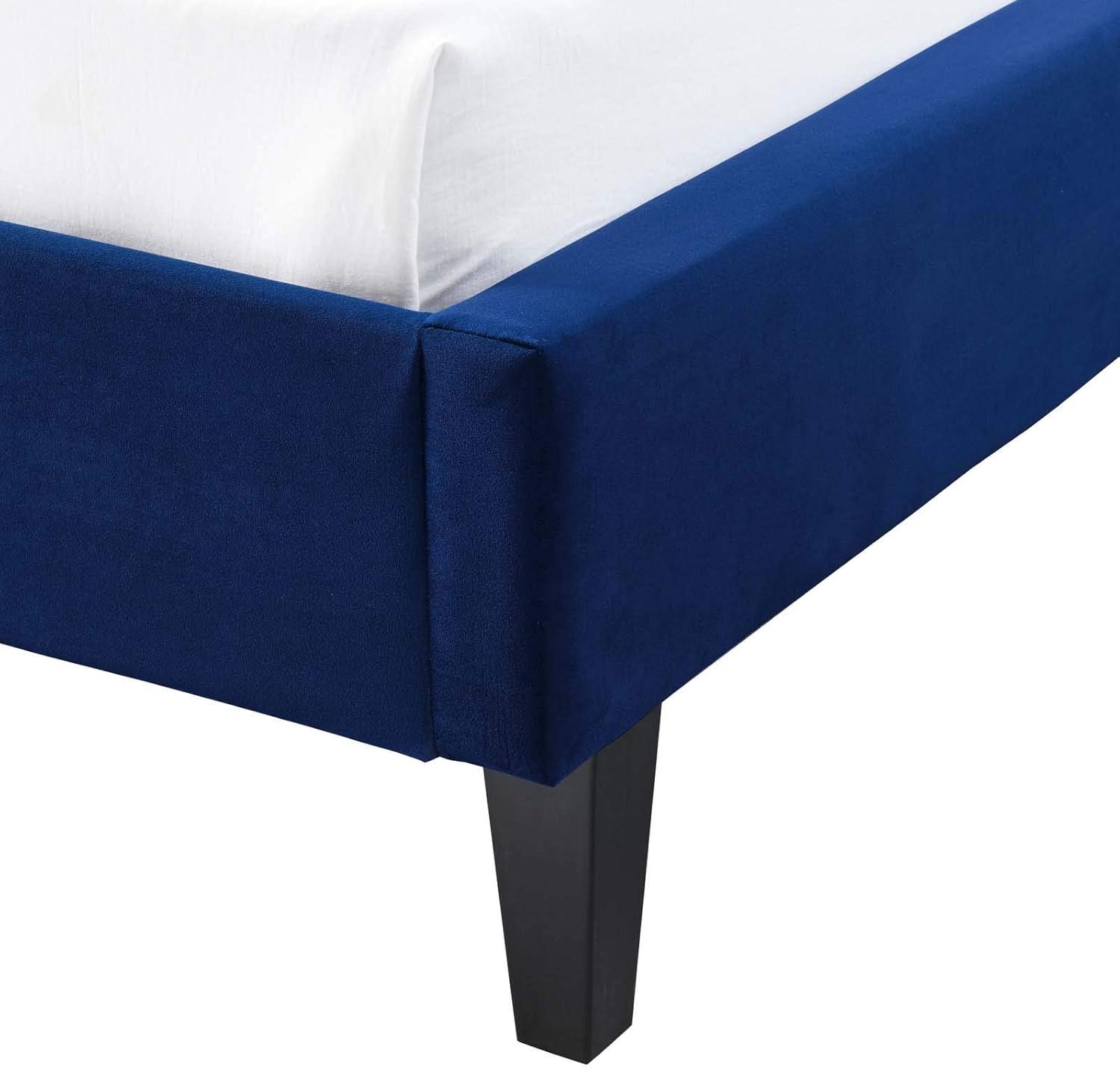 Navy Velvet Tufted Upholstered Queen Bed with Wood Frame