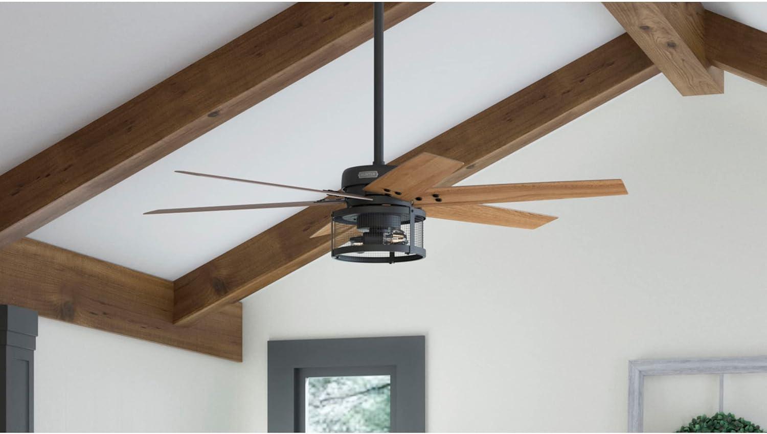 Houston 52" Matte Black 6-Blade Ceiling Fan with LED Lighting & Remote