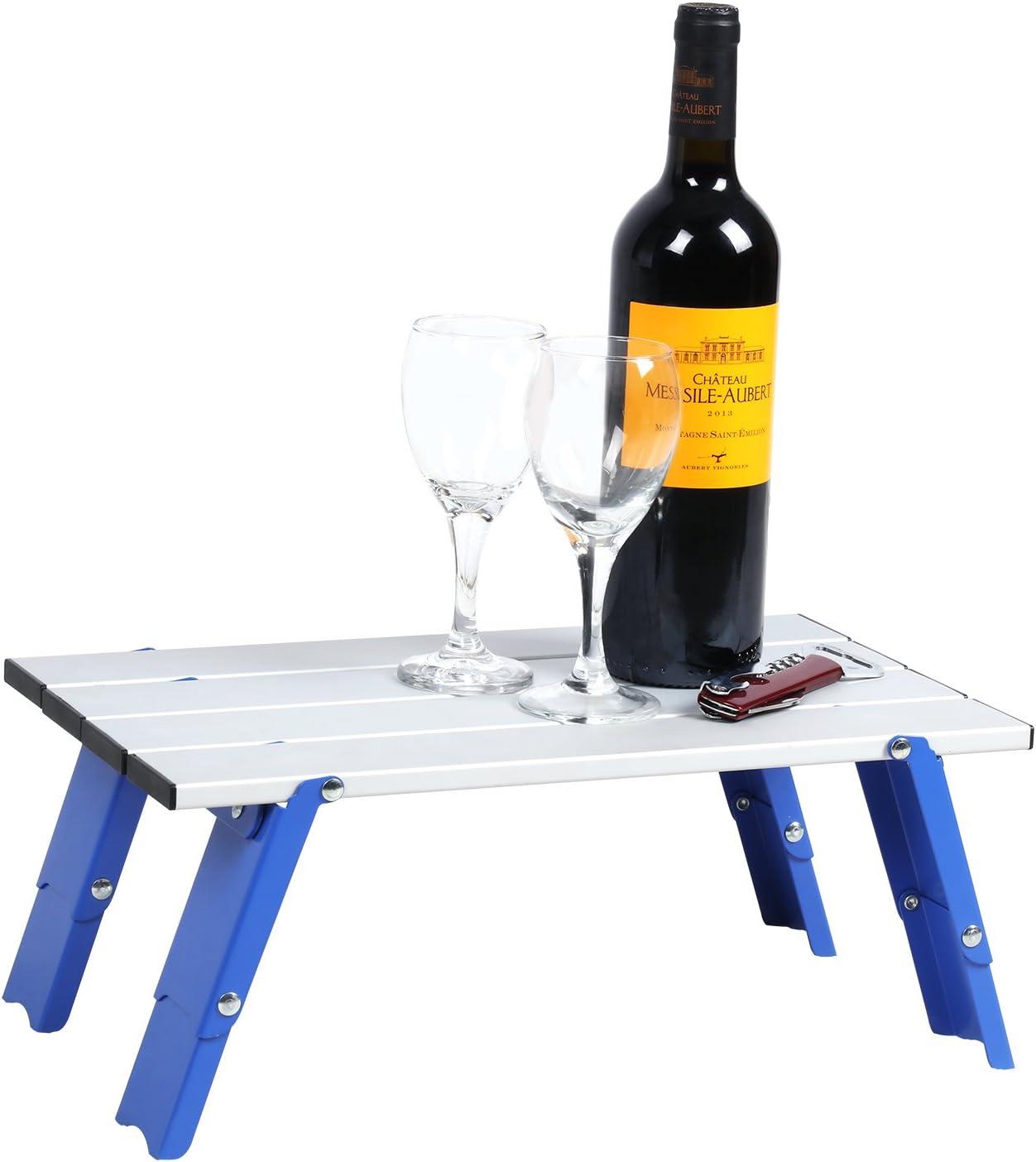 Portable Silver and Blue Aluminum Mini Folding Beach Table