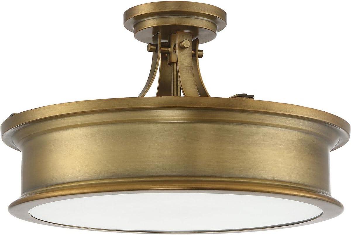 Watkins Warm Brass 16" Wide Art Deco-Inspired Semi-Flush Mount with Opal Glass Shade