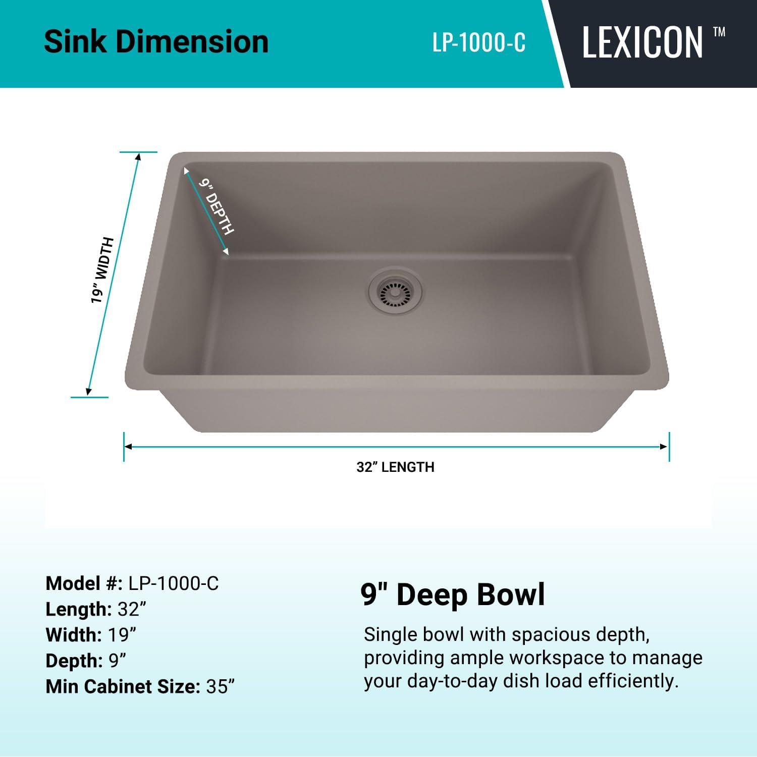 32" x 19" Quartz Kitchen Sink, Single Bowl Sink, Drop-in Sink, Undermount Sink, Granite Kitchen Sink, with Steel Grids and Basket Strainer, Disposal Flange