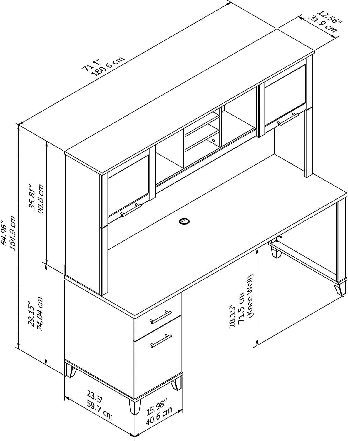 Somerset 72W Office Desk with Drawers and Hutch in Storm Gray - Engineered Wood