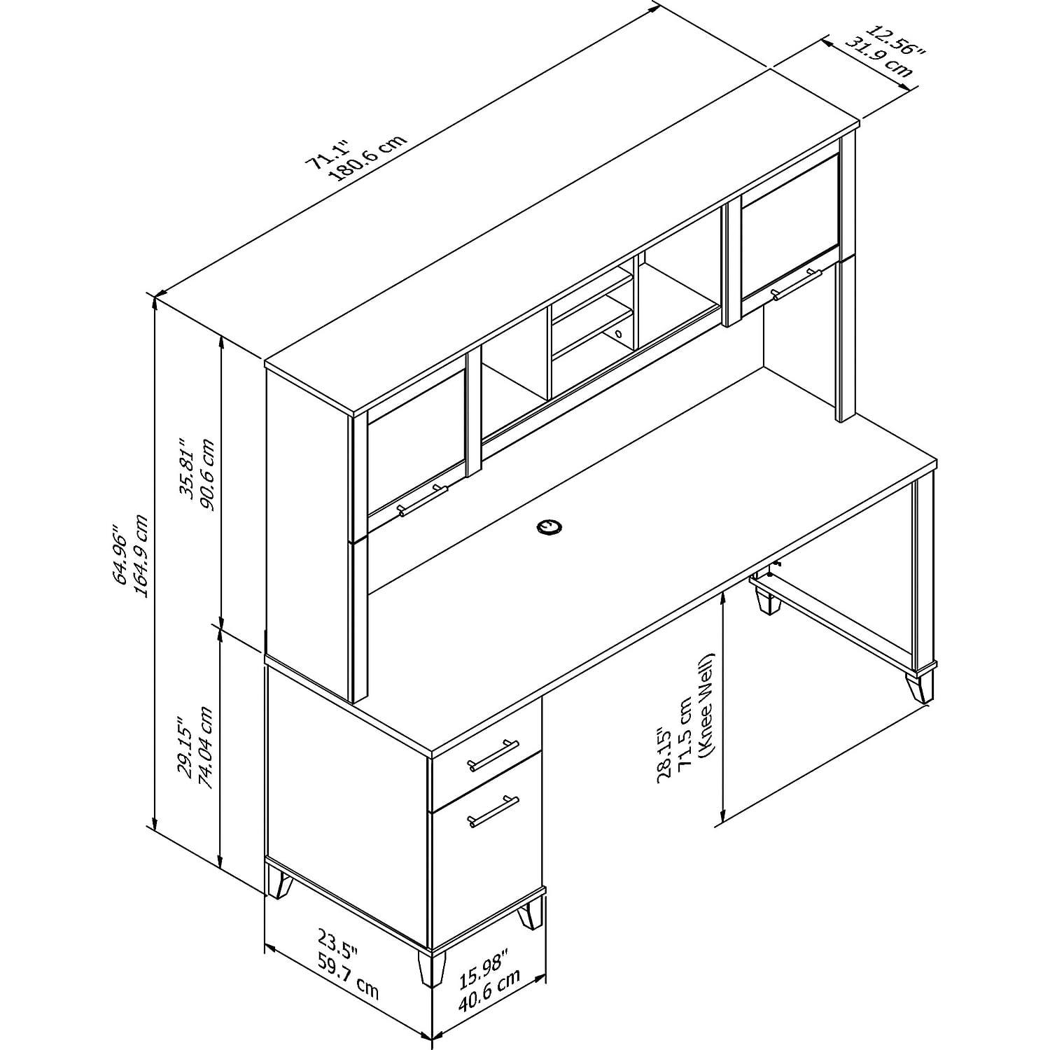 Bush Furniture Somerset 72" Desk and Hutch with Storage, Sand Oak