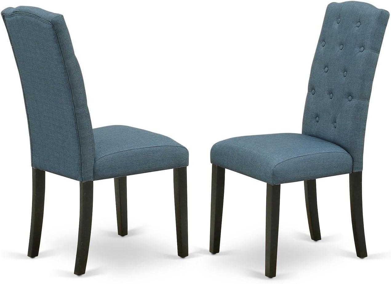 Celina Blue Linen Upholstered Parsons Side Chair with Black Legs - Set of 2