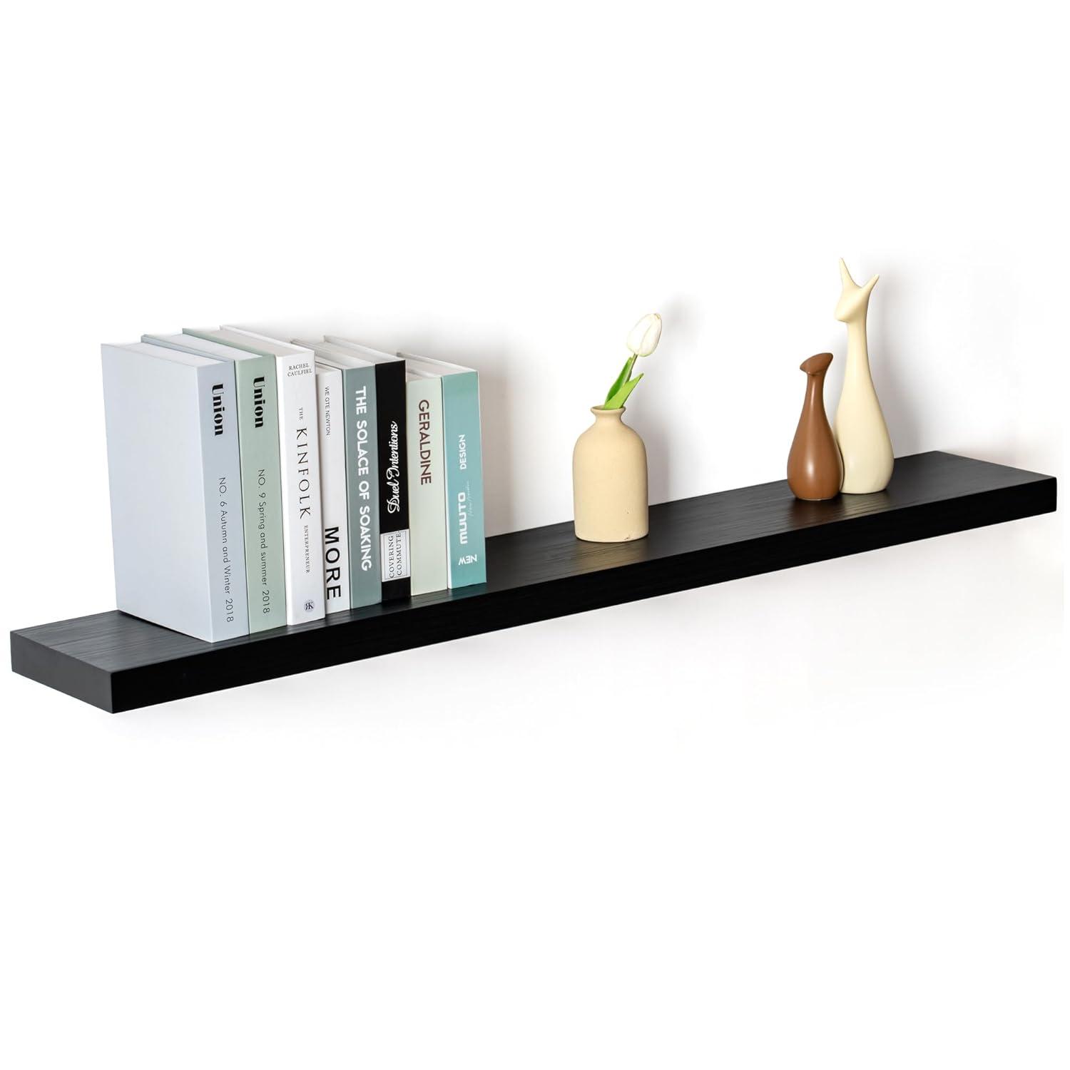 24 Inch Floating Shelves Set of 2, Rustic Solid Wood Wall Mounted Shelves for Decor & Storage, Dark Walnut Shelves for Bedroom Kitchen Living Room - Dark Walnut