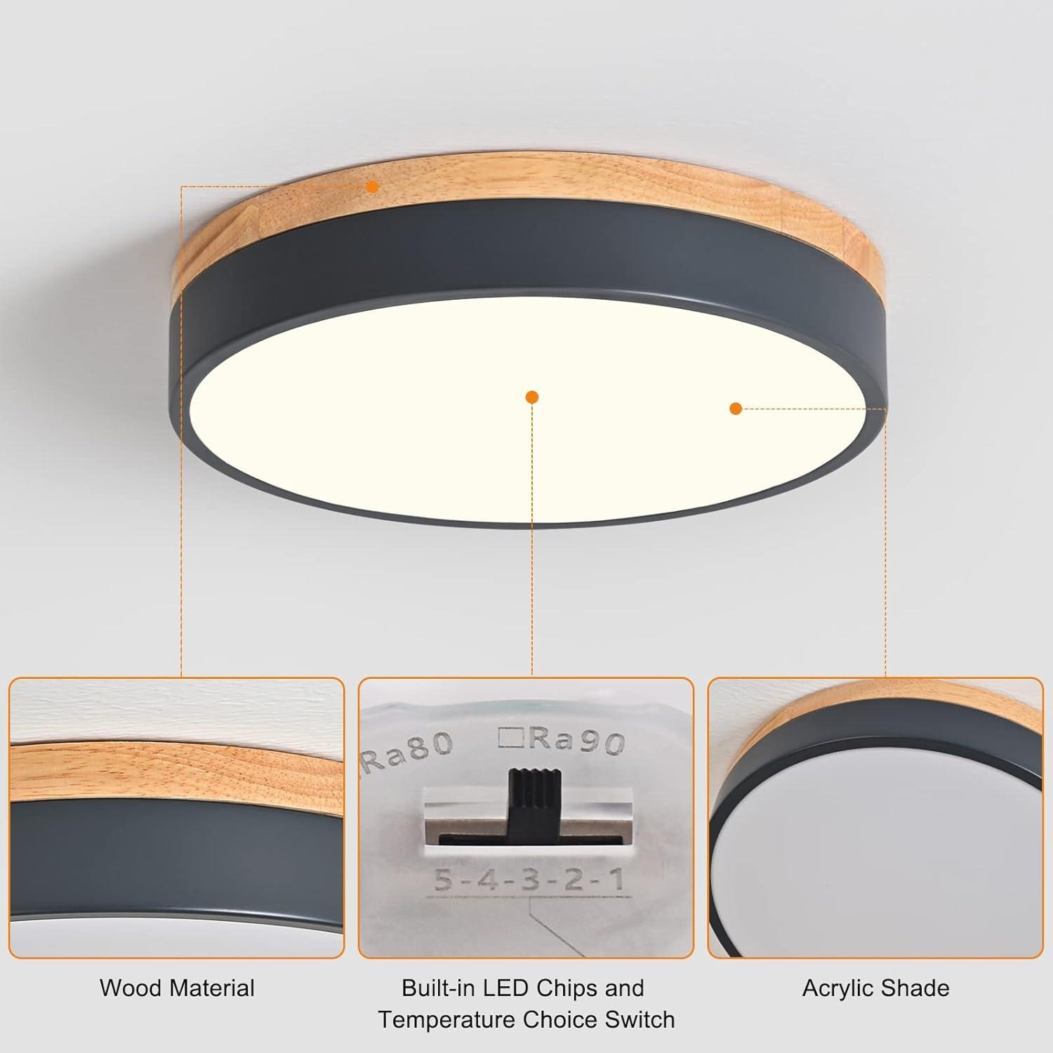 2700K-6000K Round Wood Flush Mount Ceiling Light Fixtures