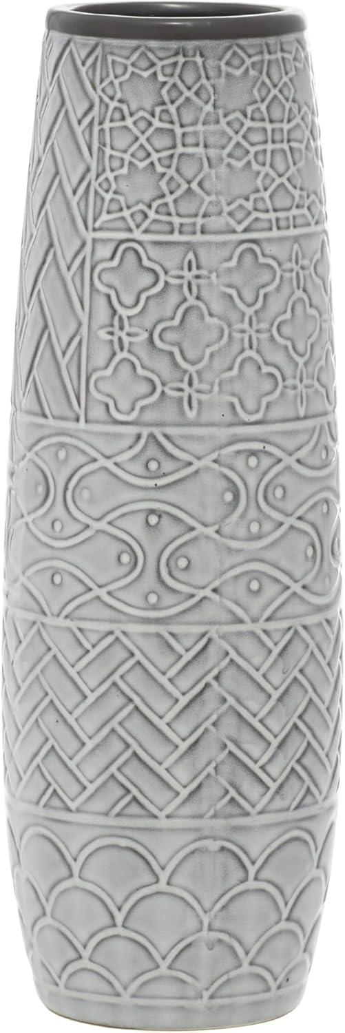 Bungalow Rose Ceramic Slim Engraved Patterned Decorative Gray Vase