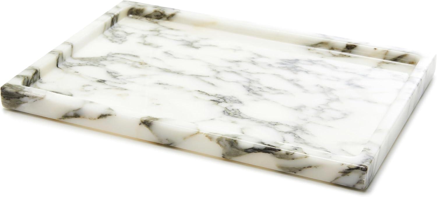 Polished White and Gray Marble Vanity Tray