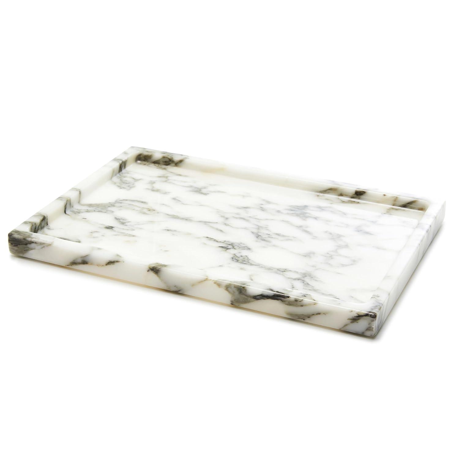 LYS&LYX Natural Marble Vanity Tray: Genuine Stone Storage Tray for Home Decor, Bathroom, Kitchen, and Dresser (Non-Resin/Non-Ceramic (arabescato, 300mm*200mm)