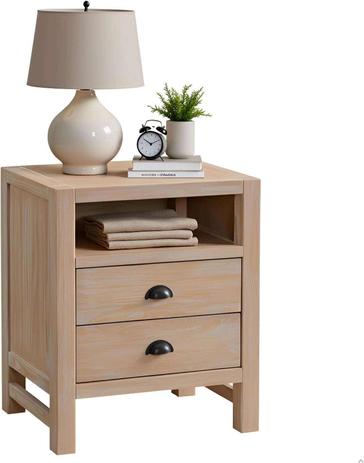 Arden 2-Drawer Wood Nightstand, 25 in. H Bedside Table with Oil Rubbed Bronze Drawer Pulls & Metal Drawers Glides, Perfect for Modern Rustic Bedroom Sets, Solid, Durable Pine Wood