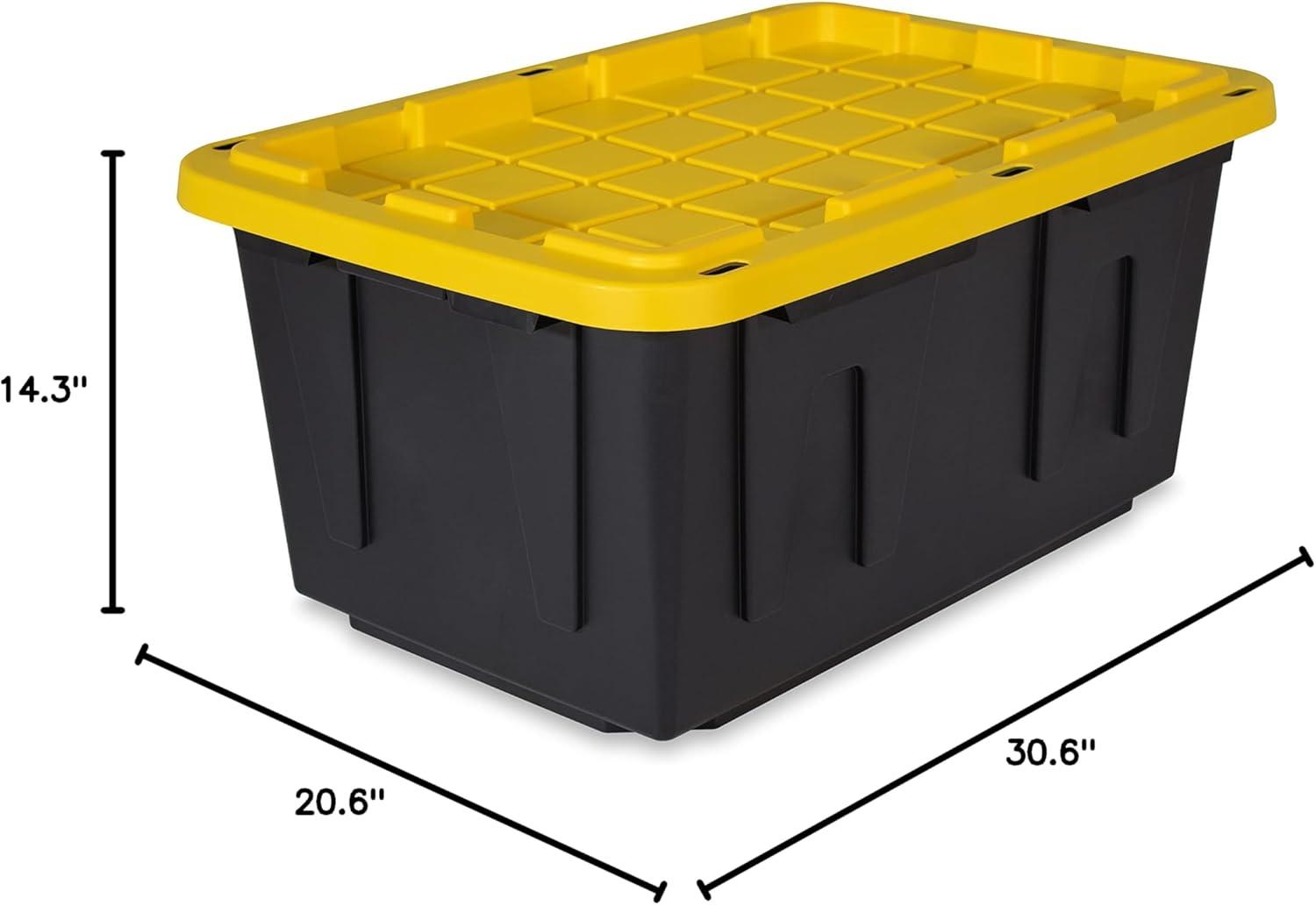 Black and Yellow 27-Gallon Heavy Duty Stackable Storage Containers with Snap-Tight Lids