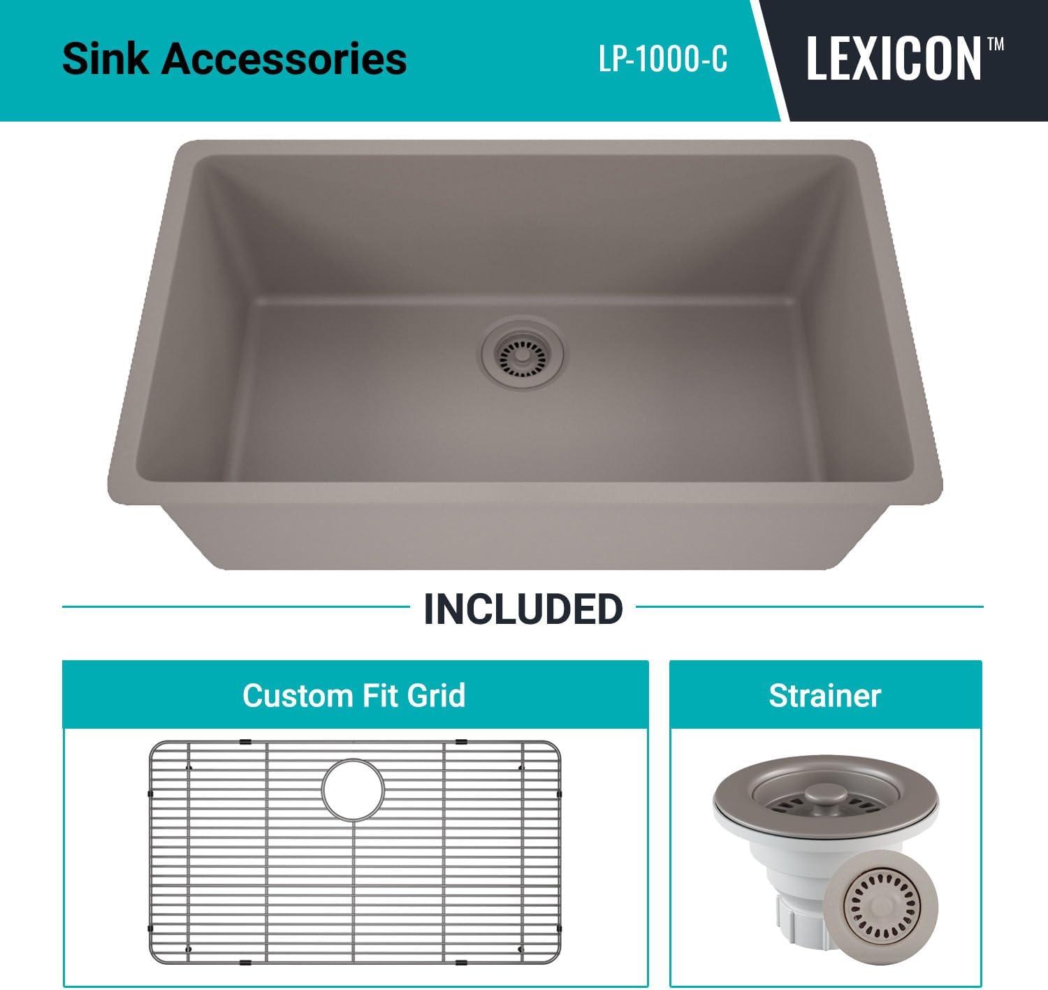 32" x 19" Quartz Kitchen Sink, Single Bowl Sink, Drop-in Sink, Undermount Sink, Granite Kitchen Sink, with Steel Grids and Basket Strainer, Disposal Flange