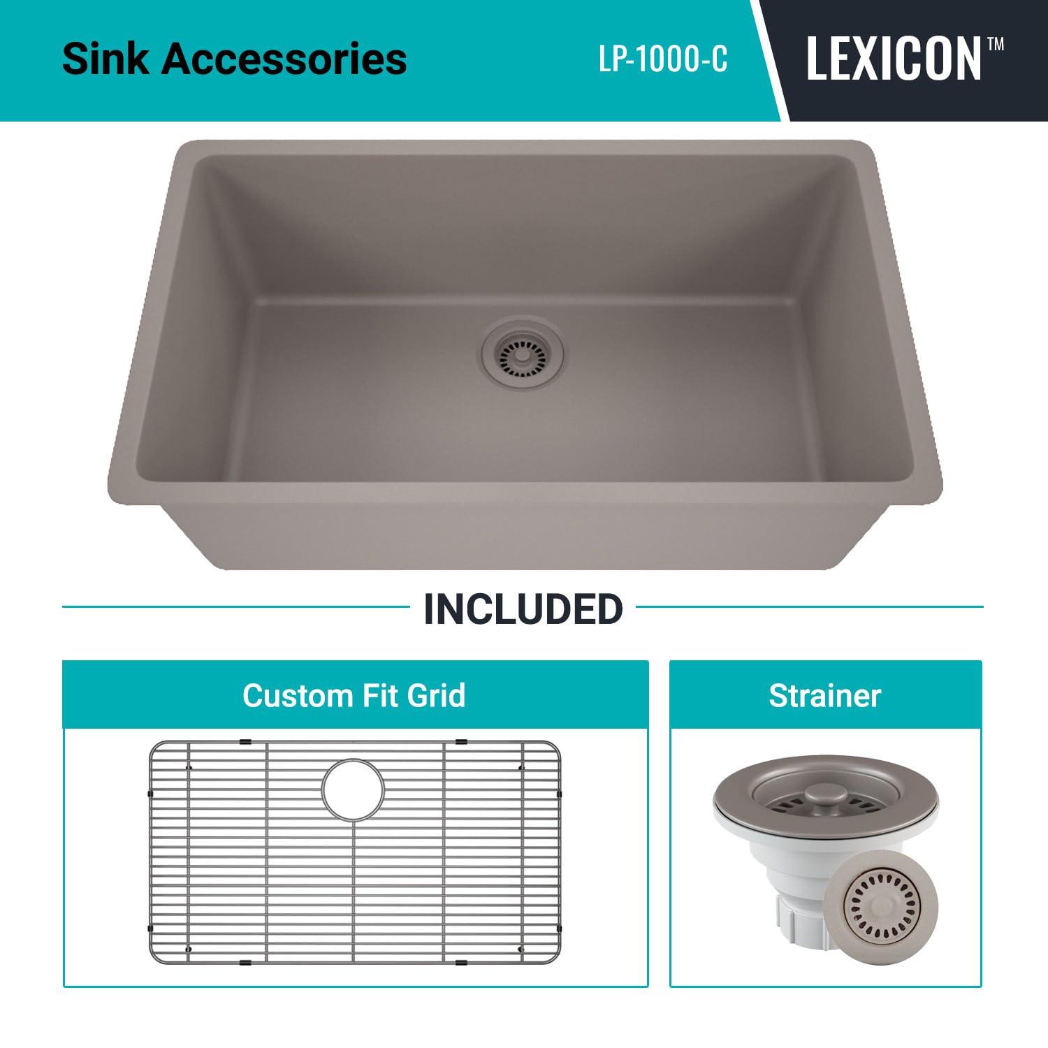 32" x 19" Quartz Kitchen Sink, Single Bowl Sink, Drop-in Sink, Undermount Sink, Granite Kitchen Sink, with Steel Grids and Basket Strainer, Disposal Flange