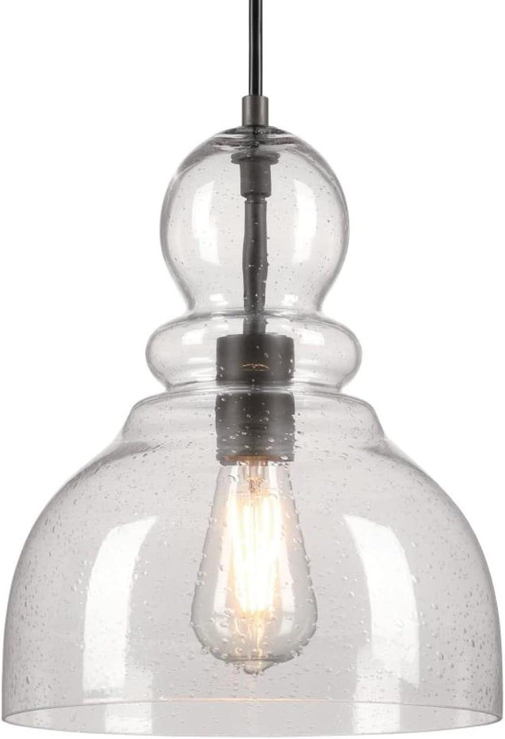 Fiona 12" Black-Bronze Pendant with Clear Seeded Glass Shade