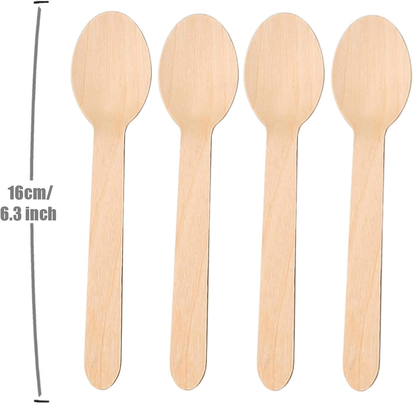 Concession Essentials Disposable Wooden Cutlery Spoons, Compostable and Earth Friendly, 6.25 Inch Length - Pack of 100 Spoons