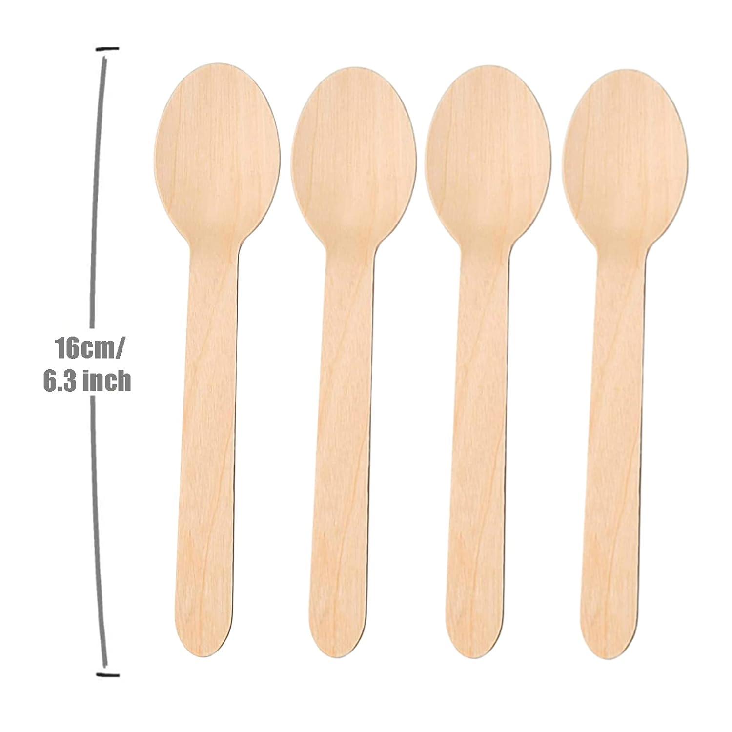 Concession Essentials Disposable Wooden Cutlery Spoons, Compostable and Earth Friendly, 6.25 Inch Length - Pack of 100 Spoons