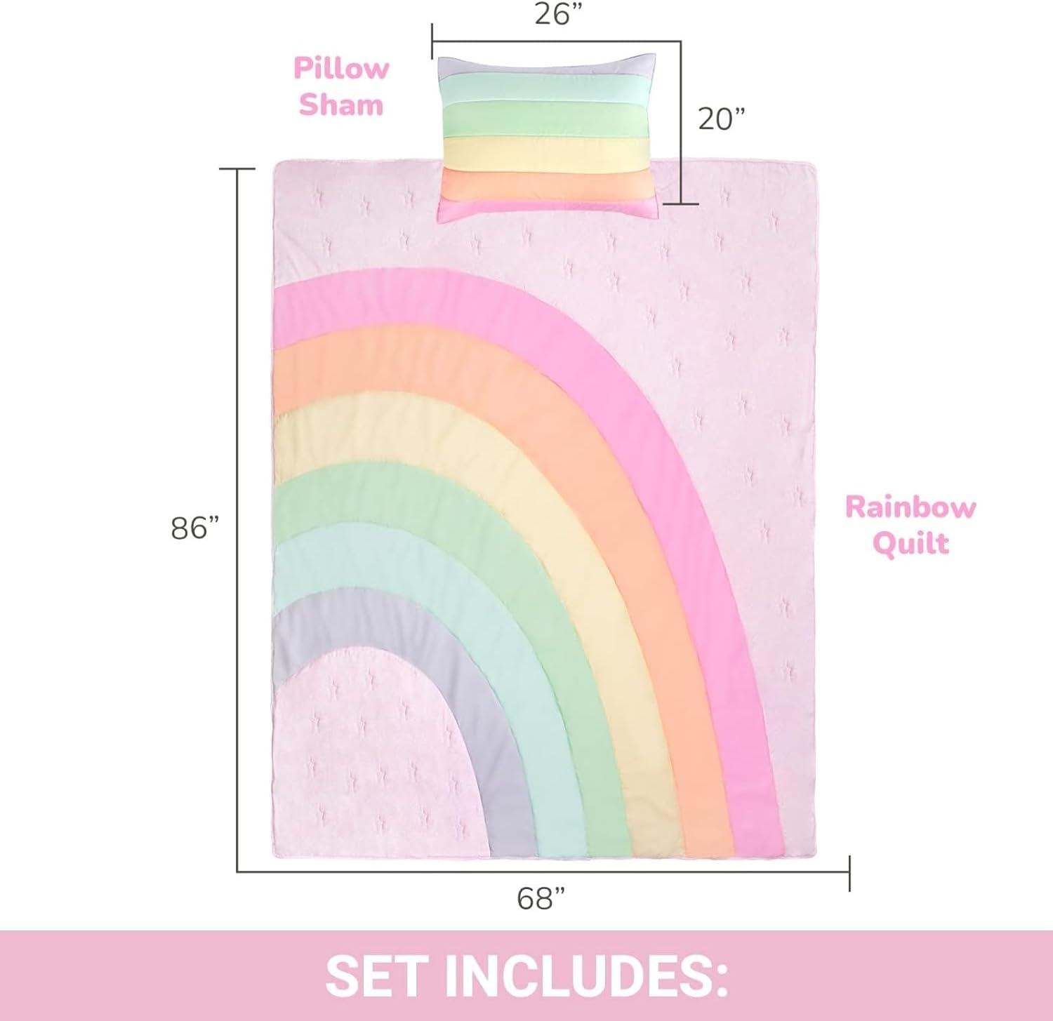 Pink Twin Microfiber Rainbow Quilt Set with Sham