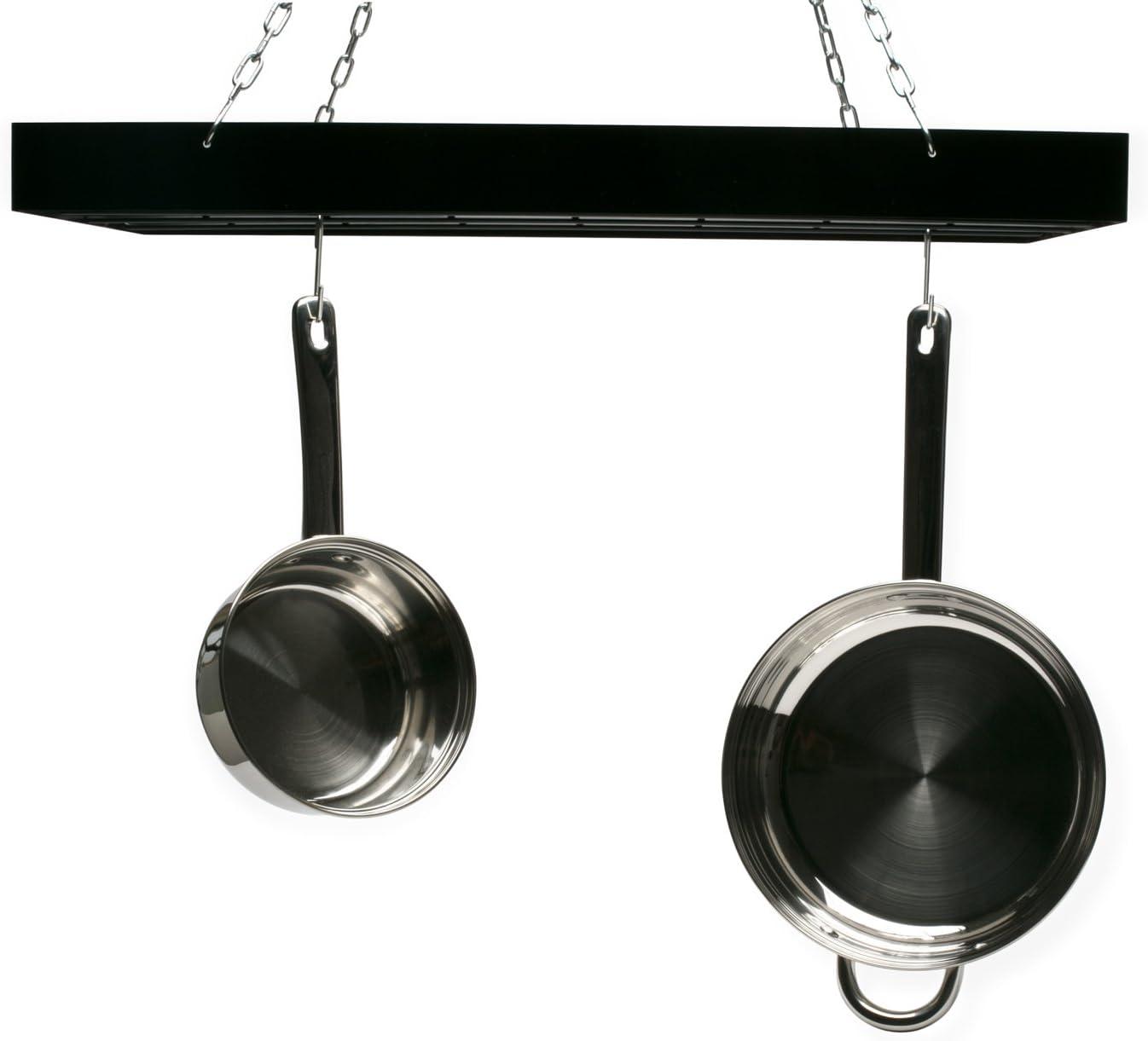 Fox Run Rectangular Hanging Pot Rack with Chains and 6 Hooks, Black Iron