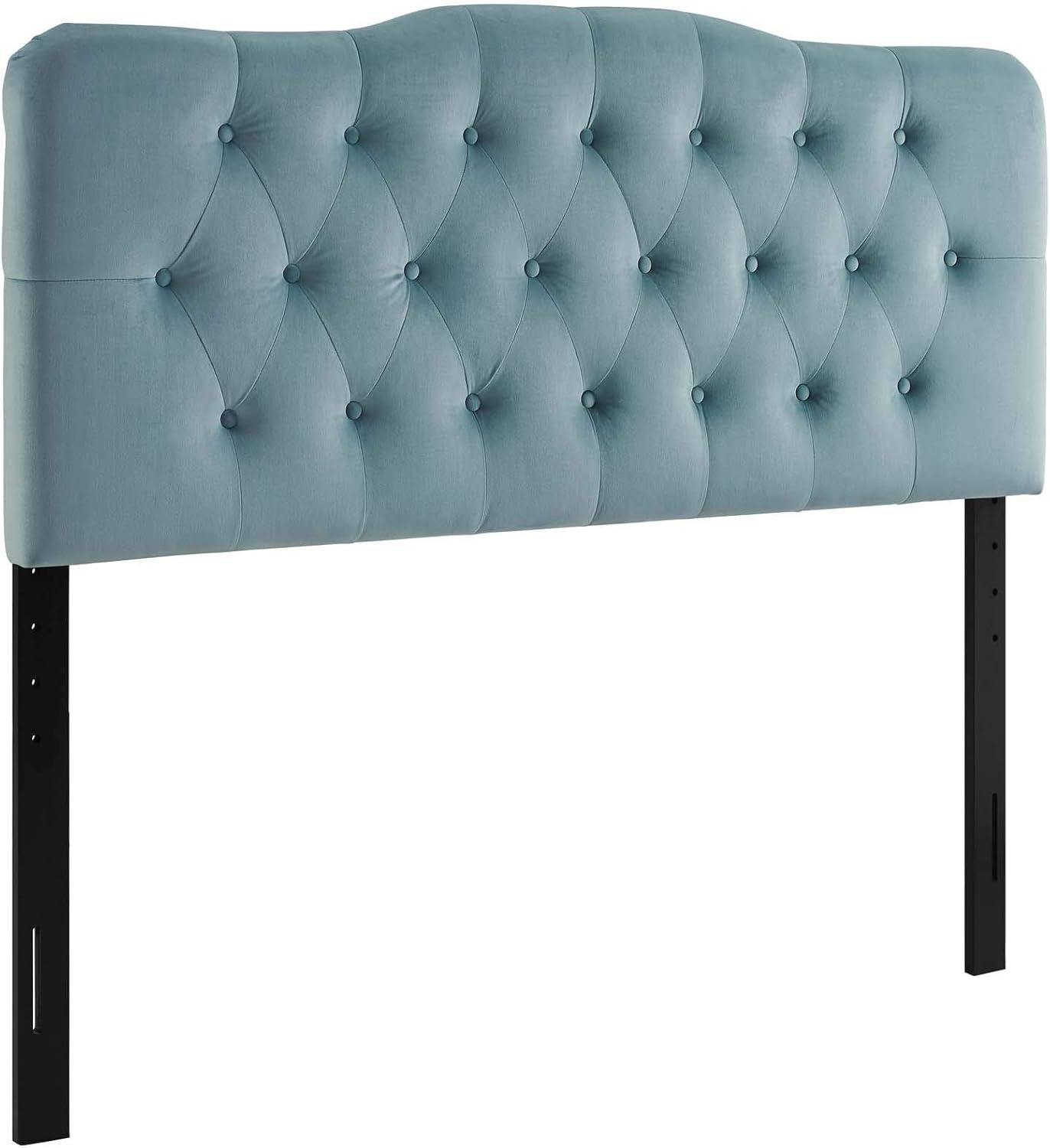 Elegant Light Blue Velvet Tufted Queen Headboard