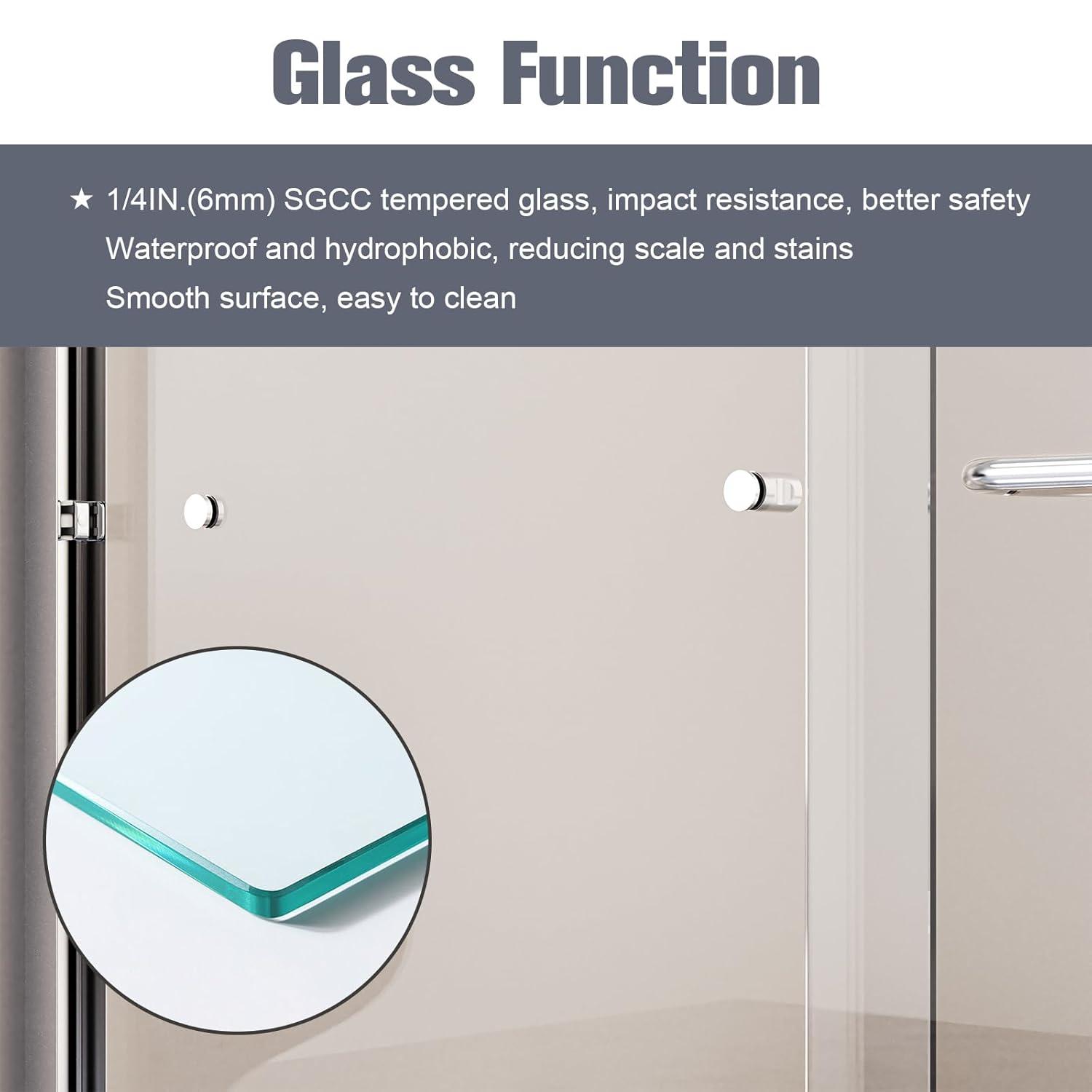56"-60"W*58" H Semi-Frameless Double Sliding Tub Door, Bypass Bathtub Shower, 1/4" (6mm) Thick SGCC Tempered Glass Door, Chrome