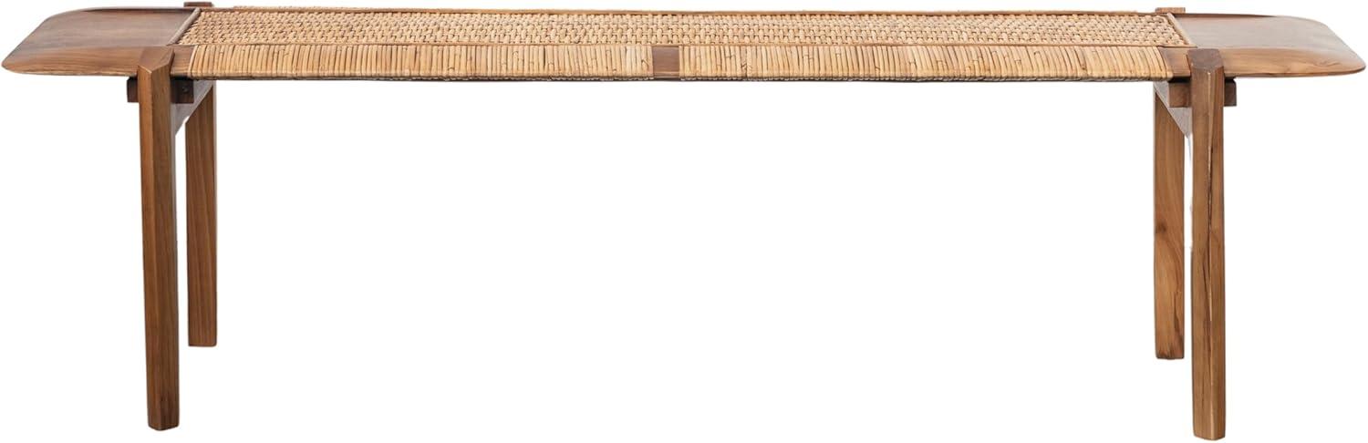 Creative Co-Op Long Teakwood and Rattan Bench, Natural