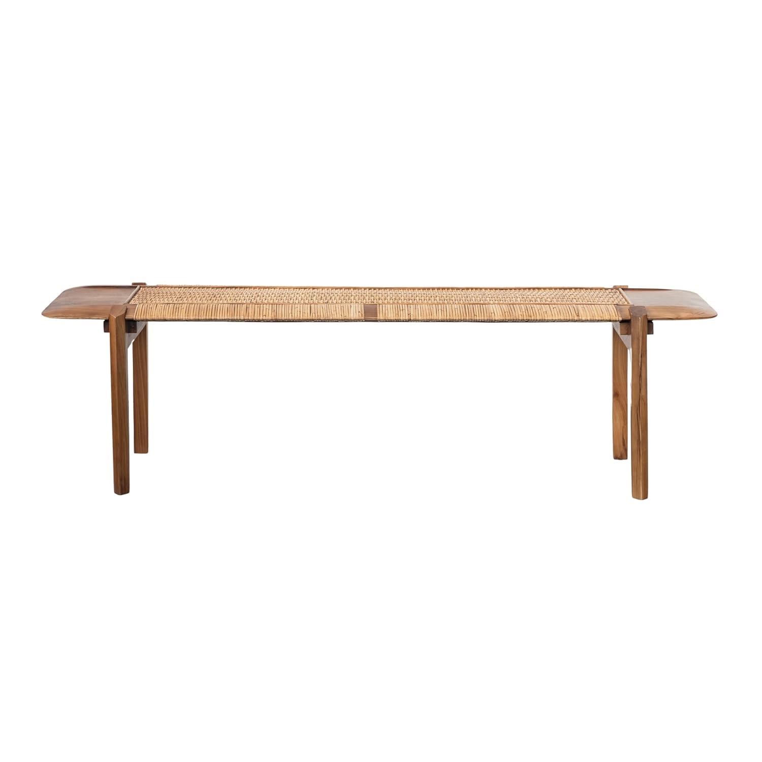 Creative Co-Op Long Teakwood and Rattan Bench, Natural
