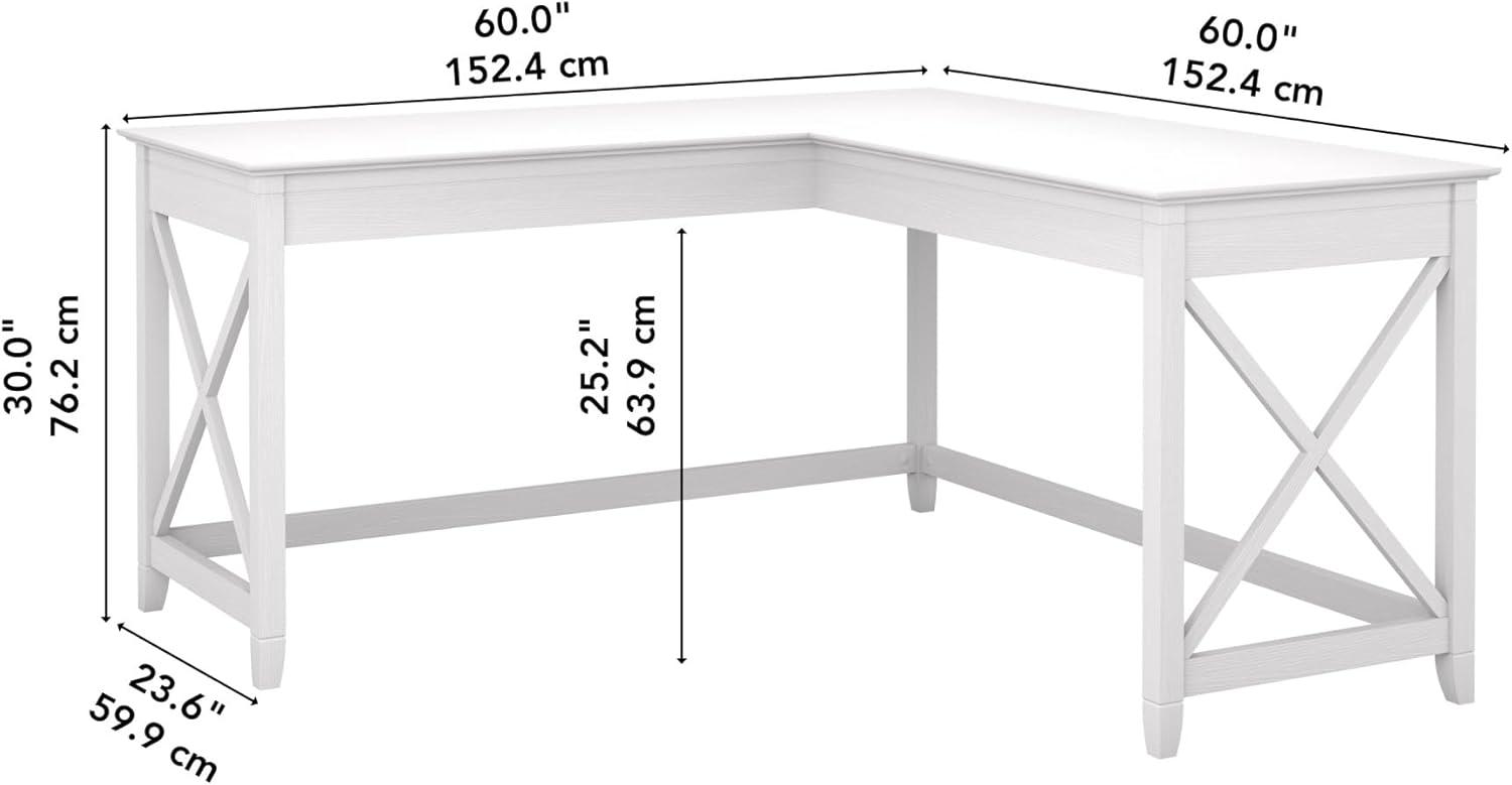 Pure White Oak 60" Corner Desk with Drawer and X-Shaped Sides