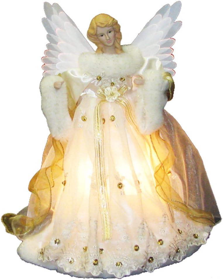 Ivory and Gold Fiber Optic Animated Angel Tree Topper