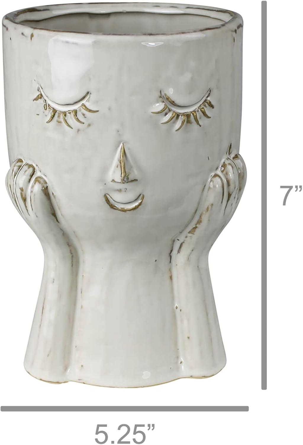 7-Inch White Ceramic Face Vase for Floral Bouquets