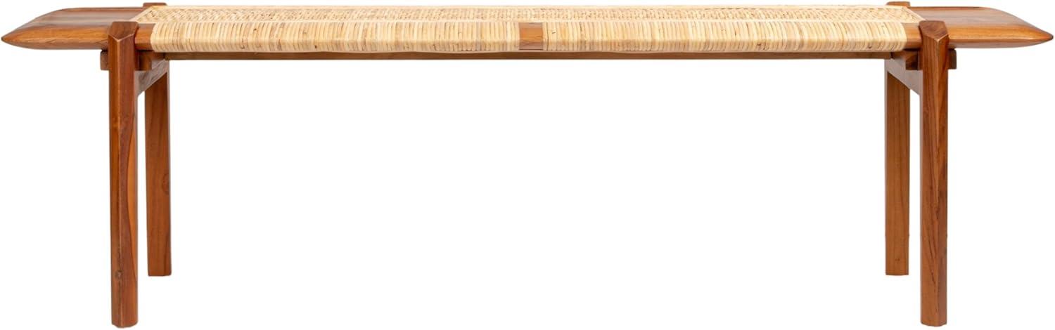 Creative Co-Op Long Teakwood and Rattan Bench, Natural