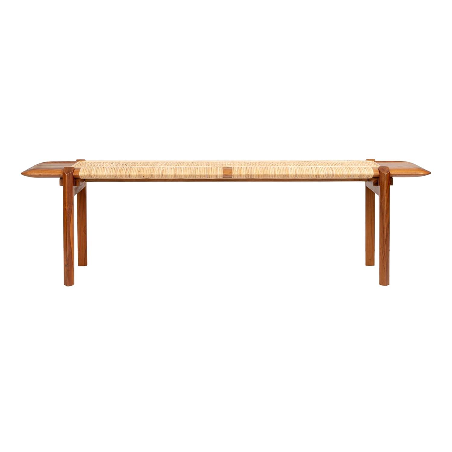 Creative Co-Op Long Teakwood and Rattan Bench, Natural