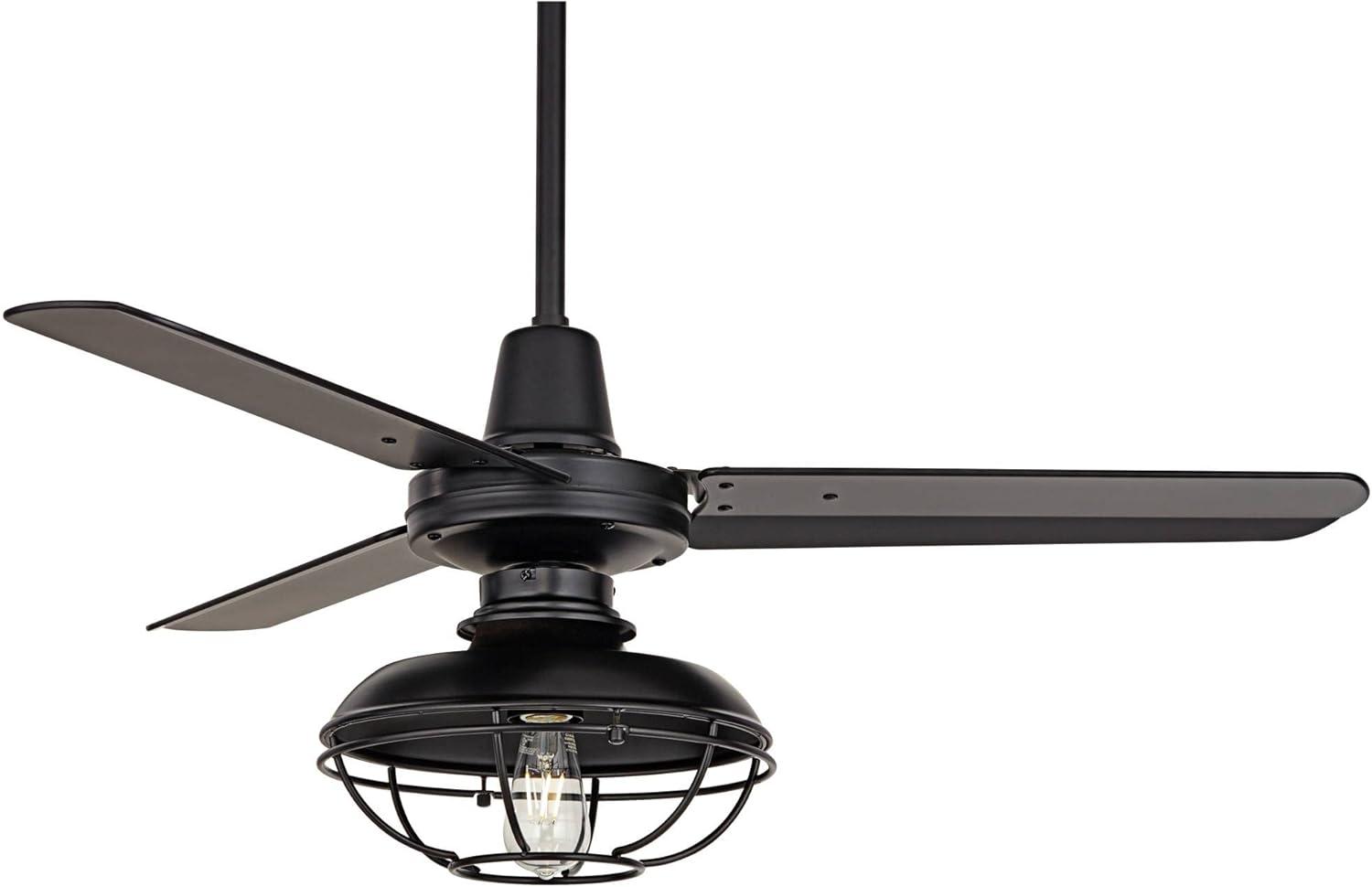 44" Casa Vieja Plaza Industrial Rustic Indoor Outdoor Ceiling Fan with LED Light Remote Control Matte Black Cage Damp Rated for Patio Exterior House