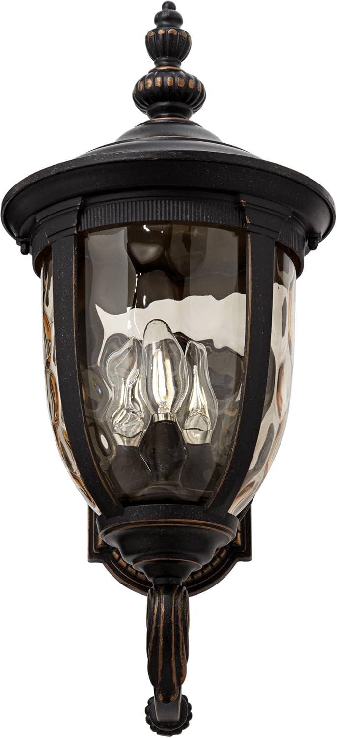 John Timberland Bellagio Vintage Rustic Outdoor Wall Light Fixture Veranda Bronze Upbridge 21" Hammered Glass Sconce for Post Exterior Barn Deck House