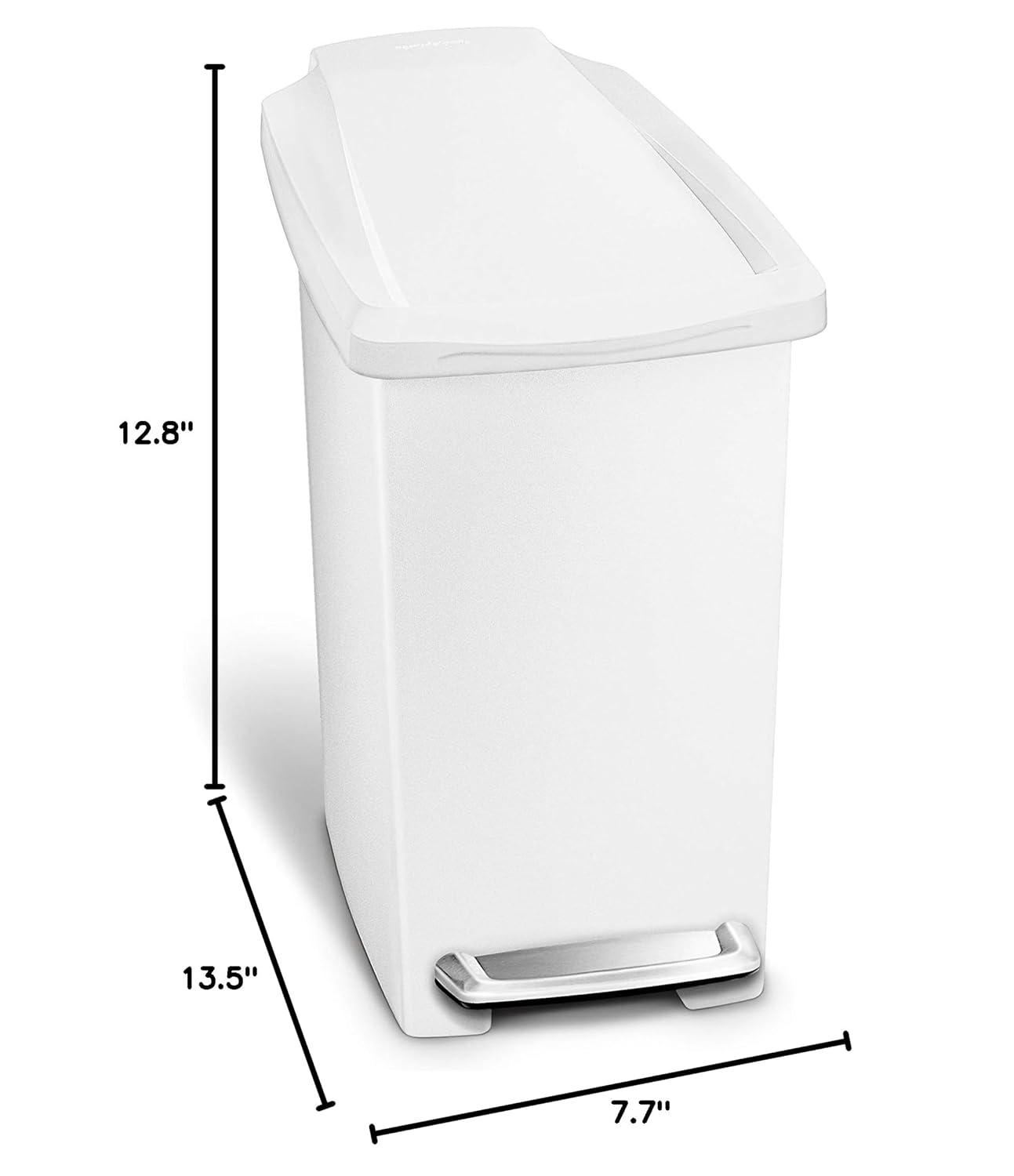 Simplehuman 10 Liter / 2.6 Gallon Compact Slim Bathroom or Office Step Trash Can, Black Plastic