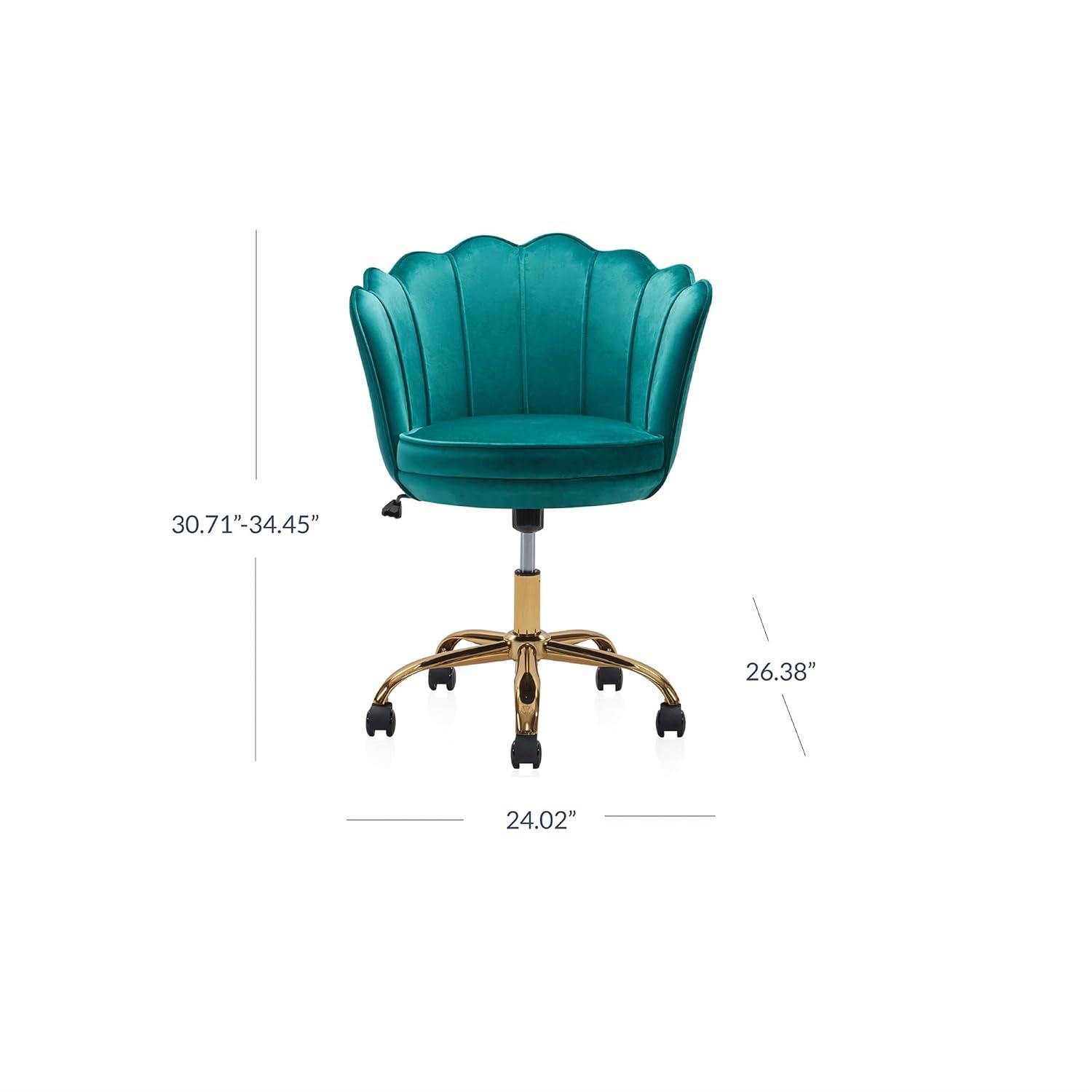 BELLEZE Kaylee Office Chair Upholstered Velvet Seashell Swivel Desk Chair Task Chair Height Adjustable Golden Leg, Green