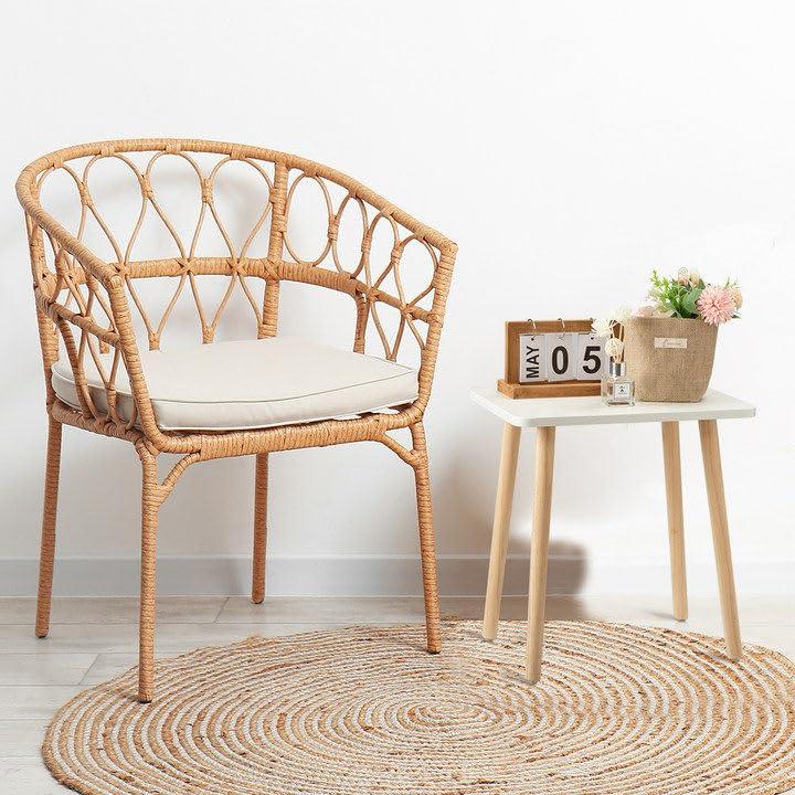 FORAOFUR White End Tables Set of 2, Small Side Tables Accent Tables Living Room, Boho Side Table with Wooden Legs, Easy Assembly