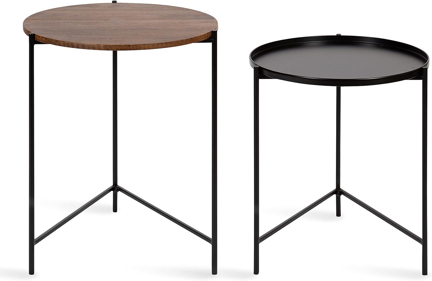 Ulani Modern Round Nesting Tables with Mango Wood and Metal Frame